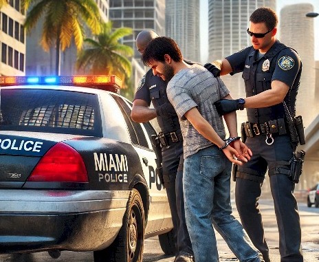 police officers arresting a suspect in a Miami, Florida